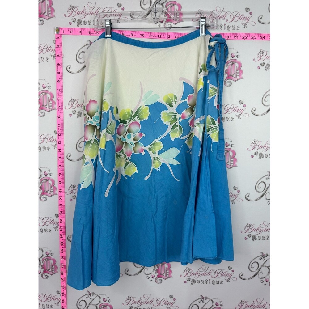 Skirt vintage wrap flowers floral pink green white Blue Floral Wrap Skirt